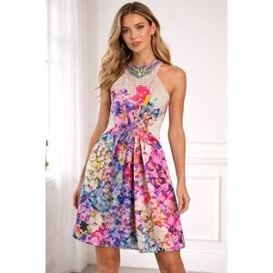 Ranna Gill Anthropologie Arnala Beaded Halter Floral Mixed Print Sz 0